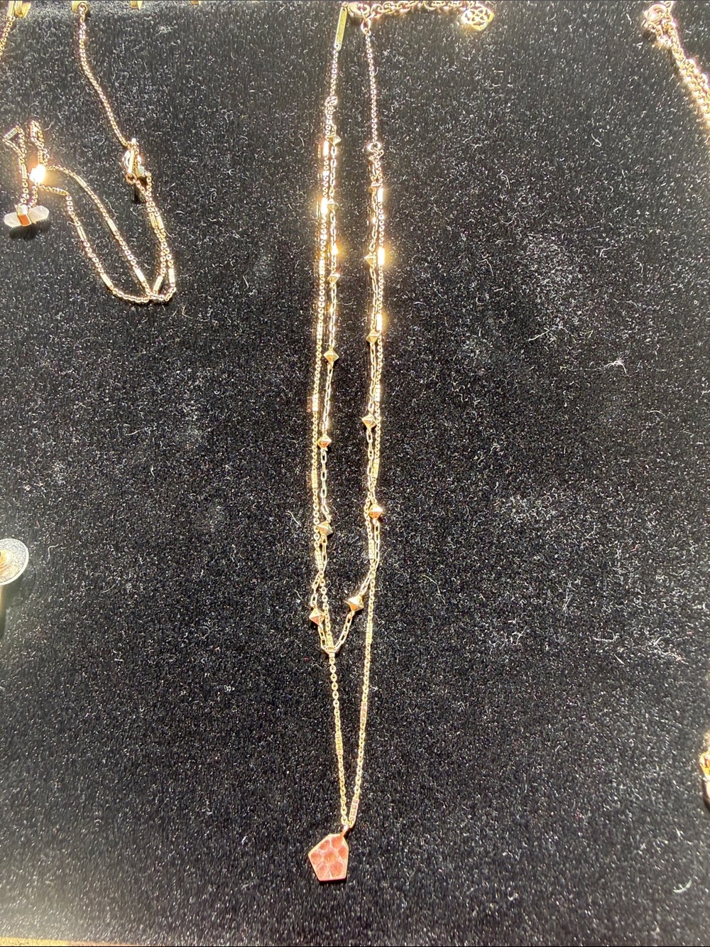 Kendra Scottt Gold-Tone double 18 in Necklace small hammered Geometric Pendant